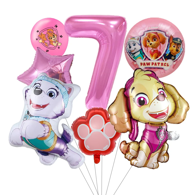 7 stücke Cartoon PAW Patrol Geburtstag Dekoration Aluminium Film Digital Ballon Set Hund Chase Kinder Party Liefert Spielzeug