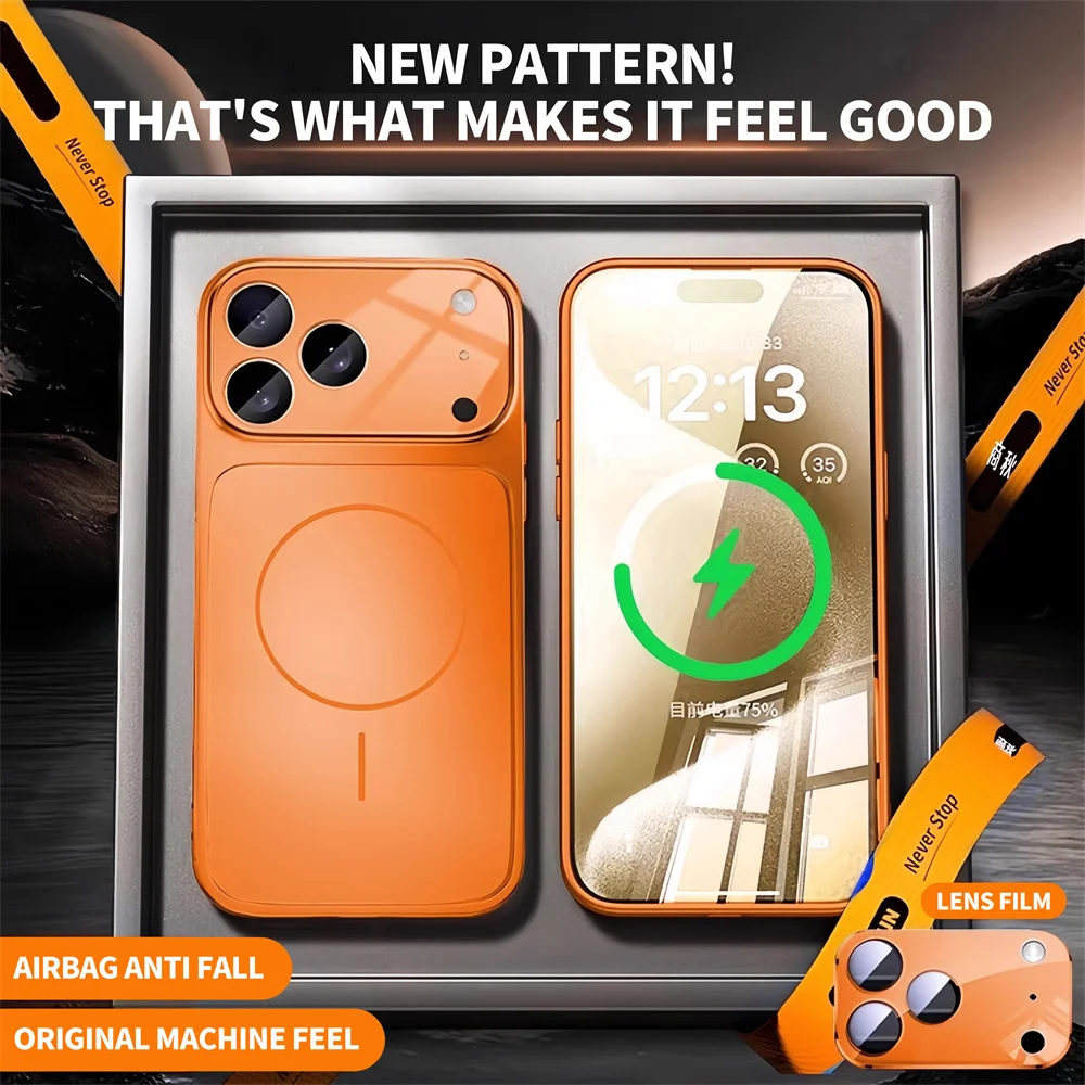 Cambia in pochi secondi per iPhone 17 Pro 16 15 14 13 Pro Max Custodia per telefono con finestra grande in vetro premium Set protettivo magnetico opaco