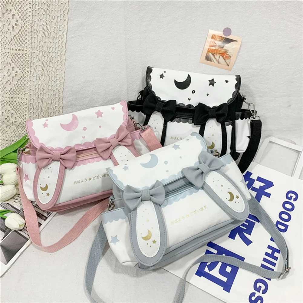 Women Lolita Bow Tie Fashion Shoulder Bags Japanese Style Cute Rabbit Crossbody Bag Girls Kawaii Satchel Bag Sweet Messenger Bag