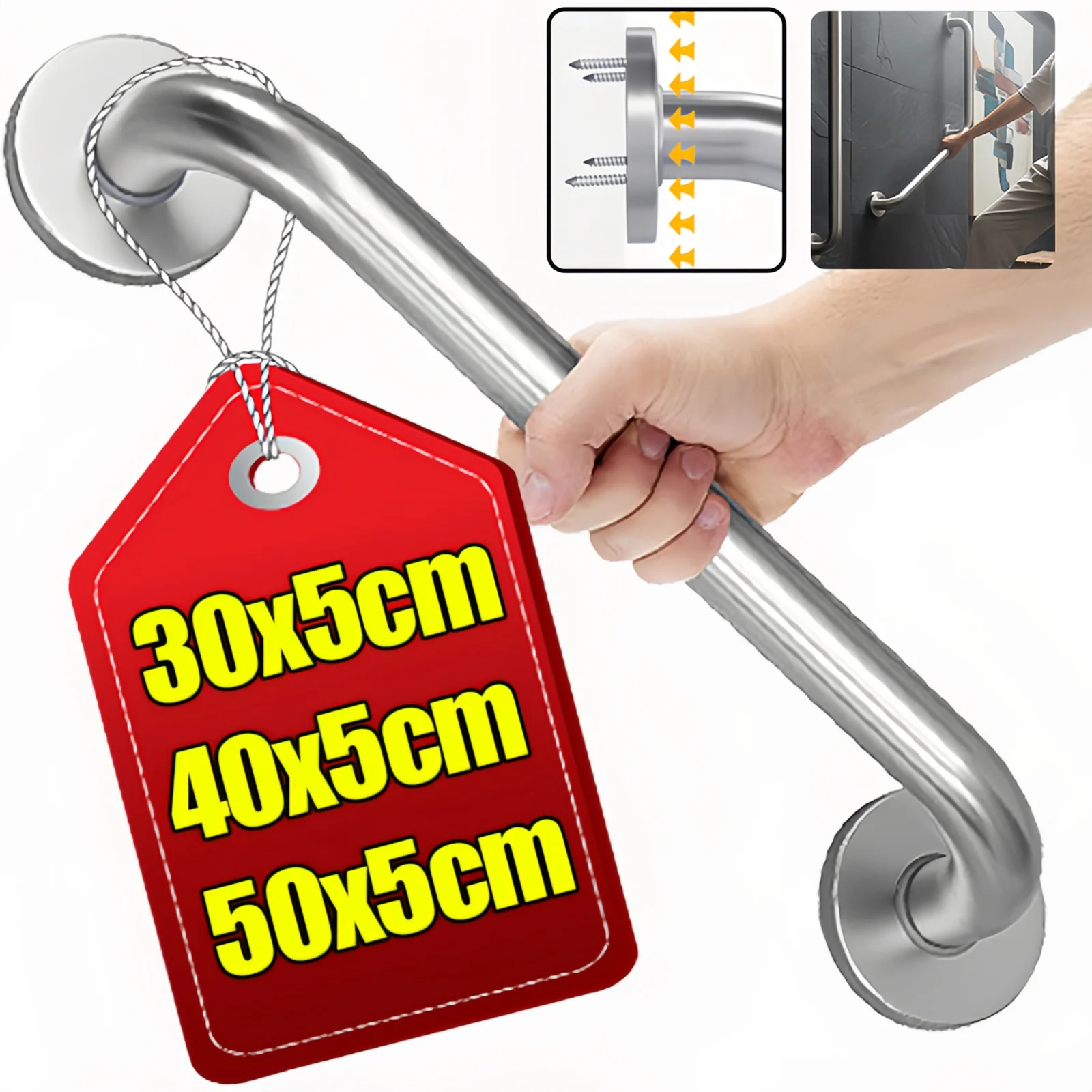 Pasamanos de acero inoxidable de 30/40/50cm, barras de agarre de seguridad antideslizantes multiusos, soportes para toallas colgantes para el baño y el hogar con tornillos