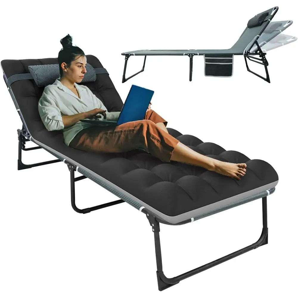 

5-Position Folding Cot/Lounge Chair with Mattress, Ideal for Camping, Adults, and Outdoor Relaxation at Beach or Lawn