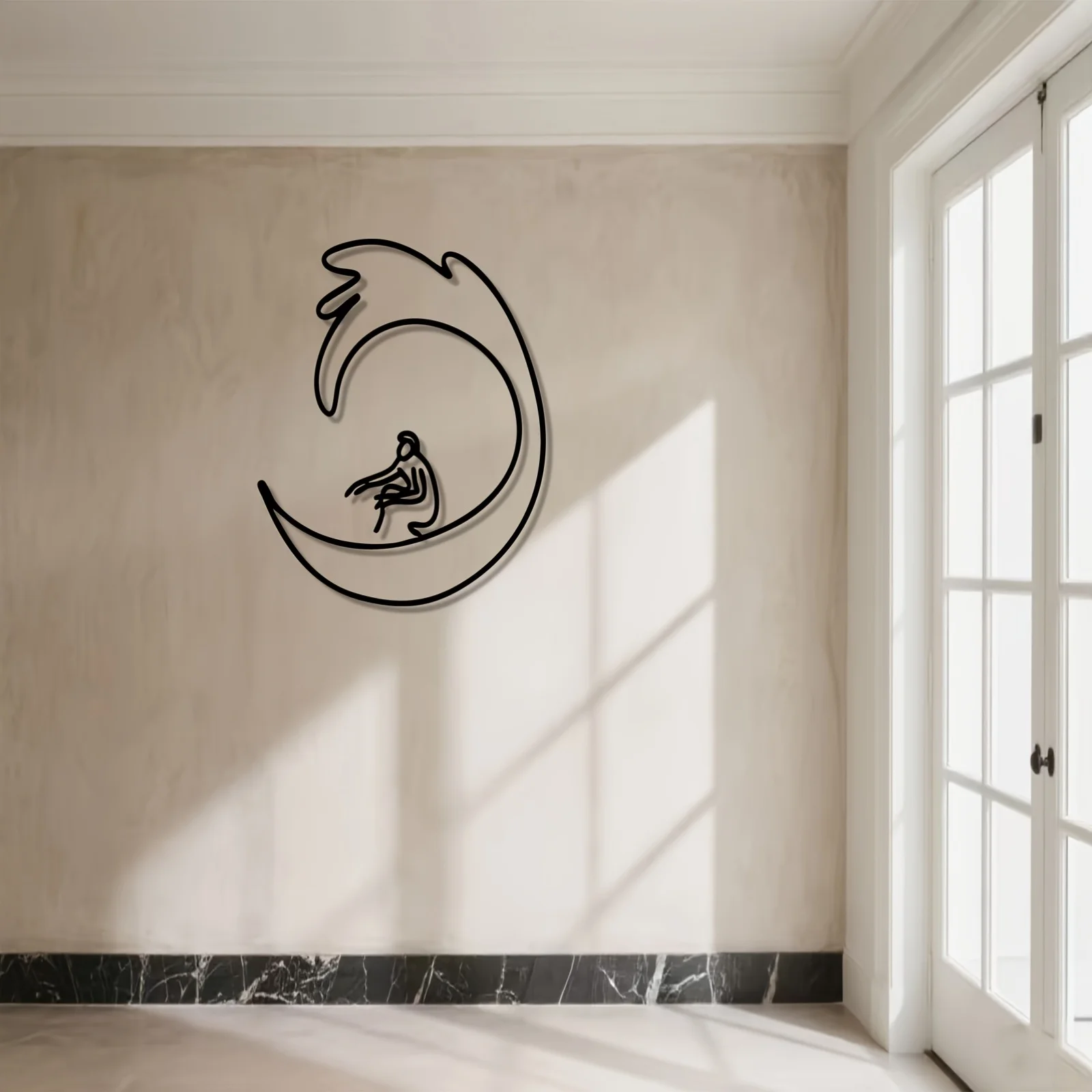 Surfer Wave Moon Metal Wall Art Iron Continuous Line Sculpture Beach House Living Room Hanging Mural Coastal Surf Decor Gift