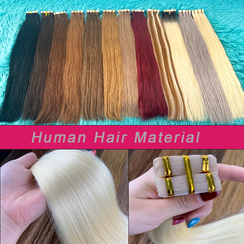 30インチストレートテープインヘアスキンウェフトエクステンション20個接着剤目に見えない100％本物の人毛未処理フルヘッド女性用