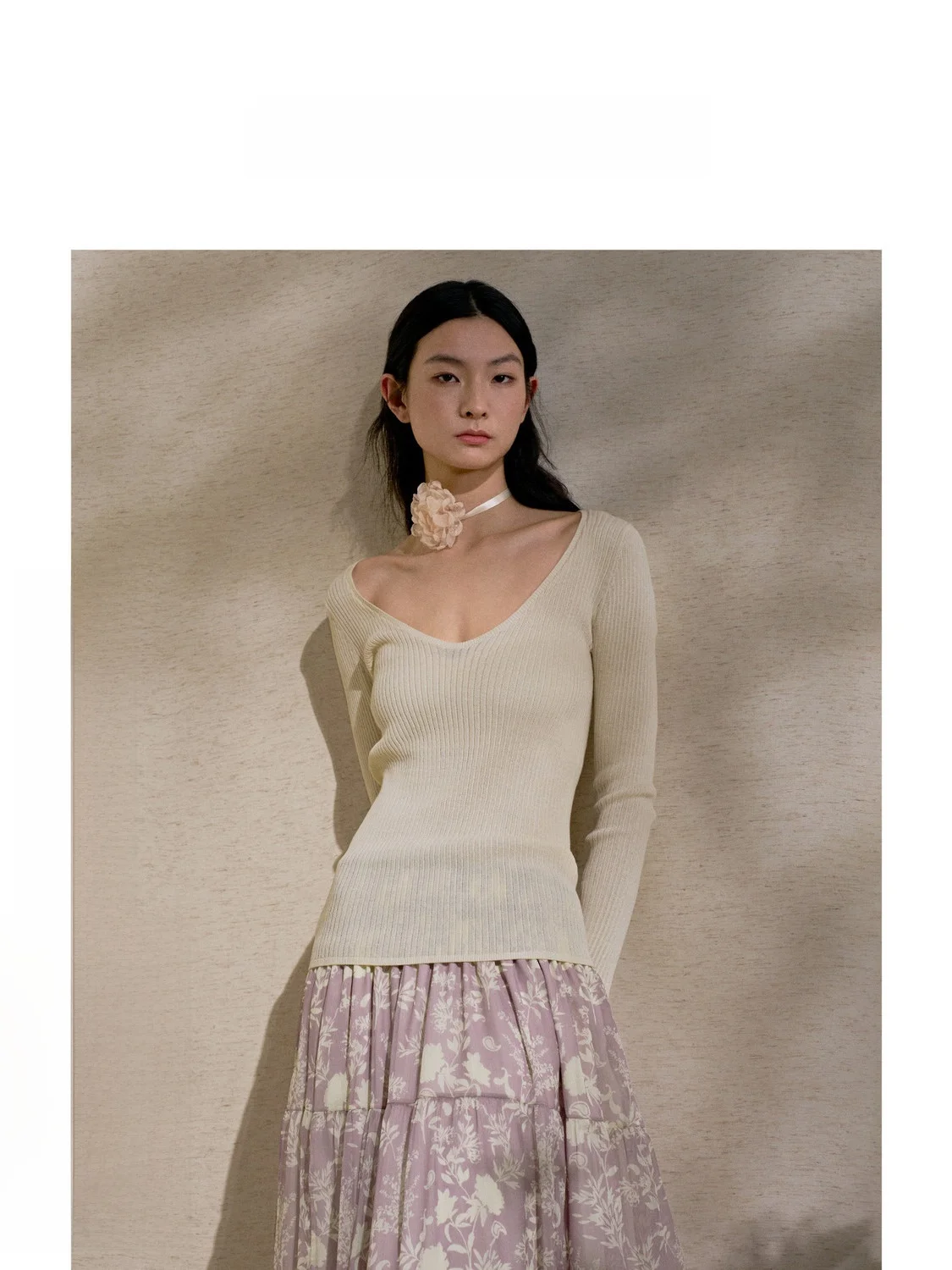 

Romantic U-Ne Knitted Top by ZHIZHI Versatile Holiday Wear Soft Cotton And Nylon Fabric Regular Fit Long Sve Ladies T