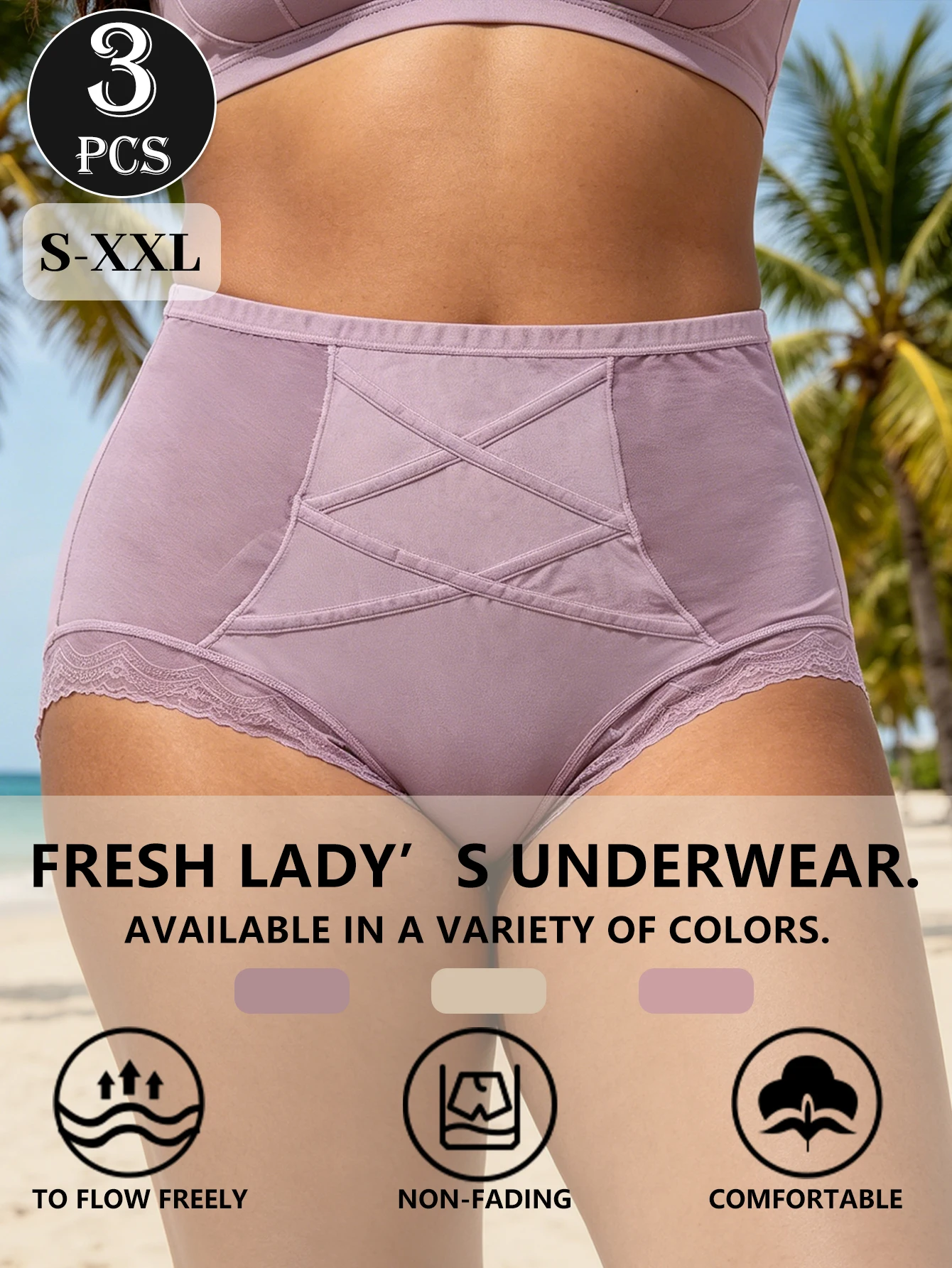 3Pcs Ladies High Waist Body Shaper Panties Cross Mesh Lace Edge Soft Breathable High Elastic Tummy Control Women Briefs