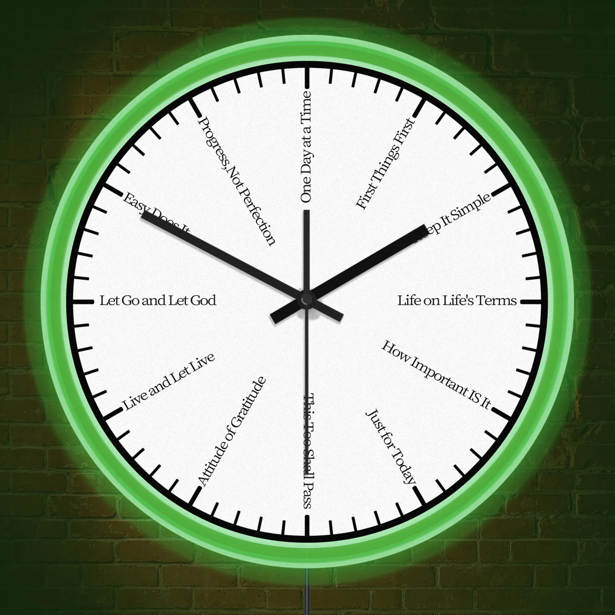 Sobriety Recovery Quotes LED Neon Light Wall Clock for Therapy Room Counseling Clinic Sign Glow in Dark Recovering Person Gift