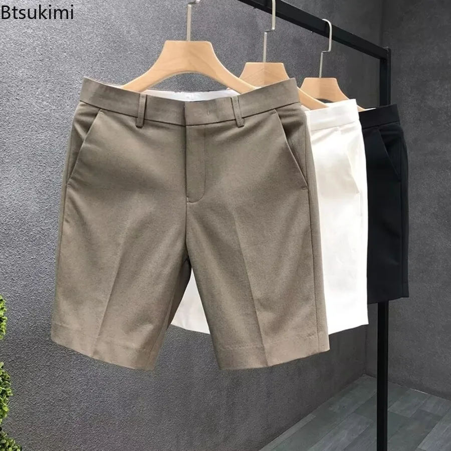 

High-end Men's Light Business Suit Pants Fashion Solid Slim Straight Short Trousers Summer Thin Ice Silk Casual Shorts for Men