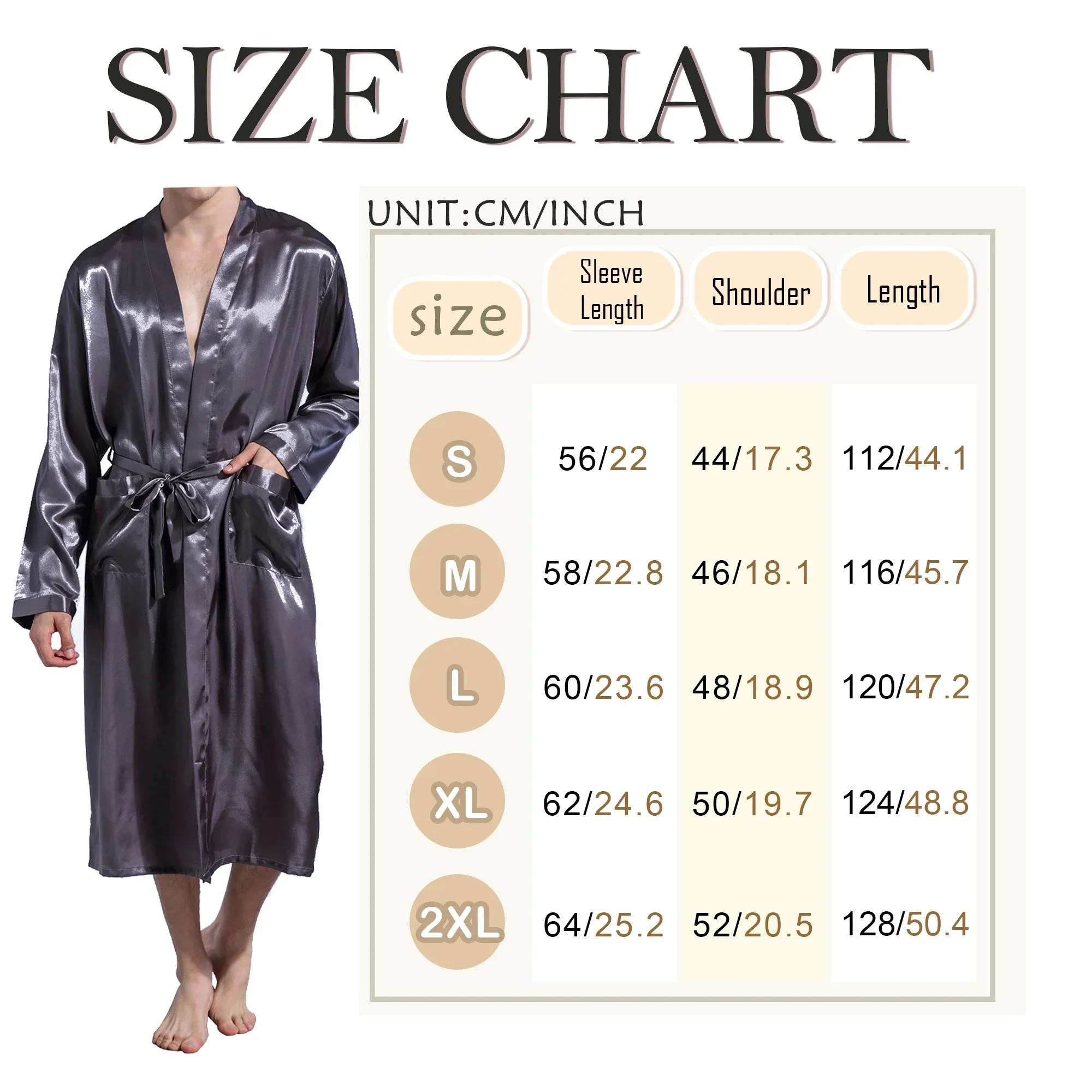 Men Silk Satin Smooth Pajamas Bathrobe Long Sleeve Sleepwear Kimono Leisure Dressing Nightgown Male Loungewear Solid Color Robes