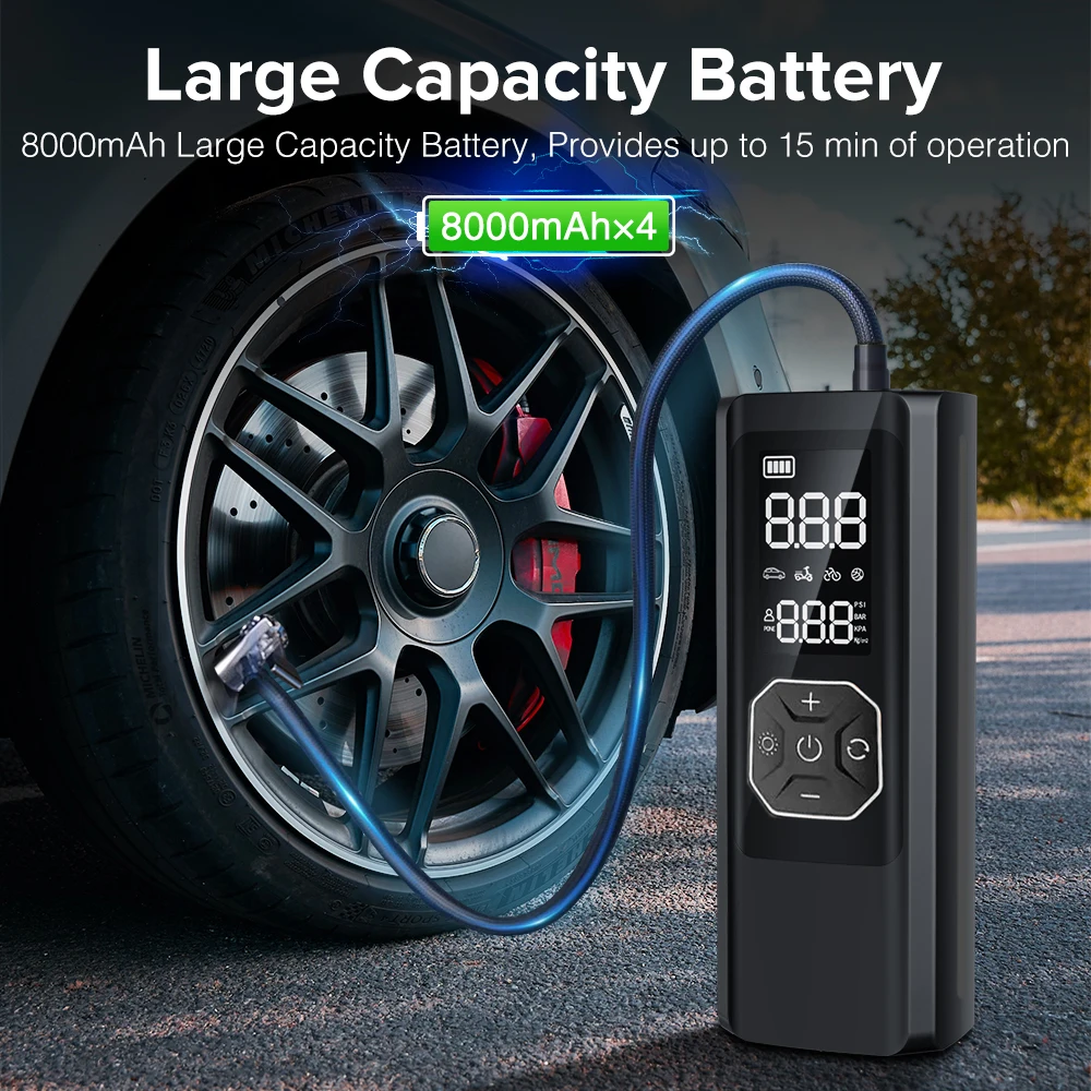 8000mAh Car Electric Air Pump Portable 12V 150PSI Mini Tire Air Compressor Car Tire Inflator Pump For Motorcycles Bicycle Balls