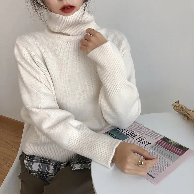 

Cashmere Elegant Turtle Neck Women Sweater Soft Knitted Basic Pullovers O Neck Loose Warm Female Knitwear Jumper