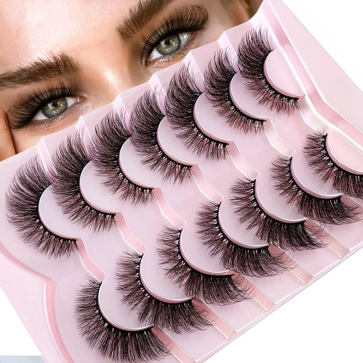 New 7Pairs Cat Eye Lashes 3D Faux Mink Eyelashes Natural Realistic Messy End Eye Elongated Winged Thick Soft False Eyelashes