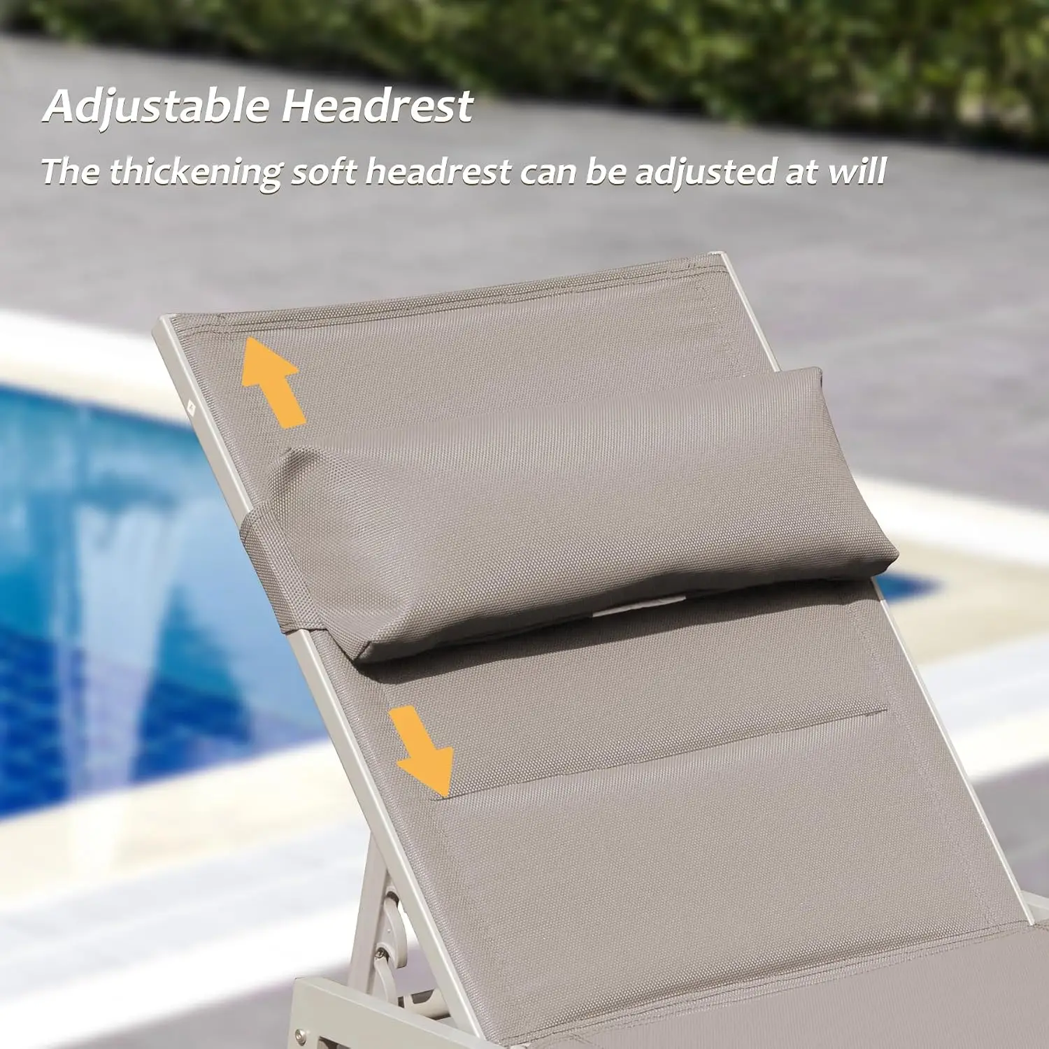 Adjustable Aluminum Chaise Lounge Set with Wheels, Padded Textilene Sunbathing Lounger for Pool Deck Lawn, Khaki, Customized