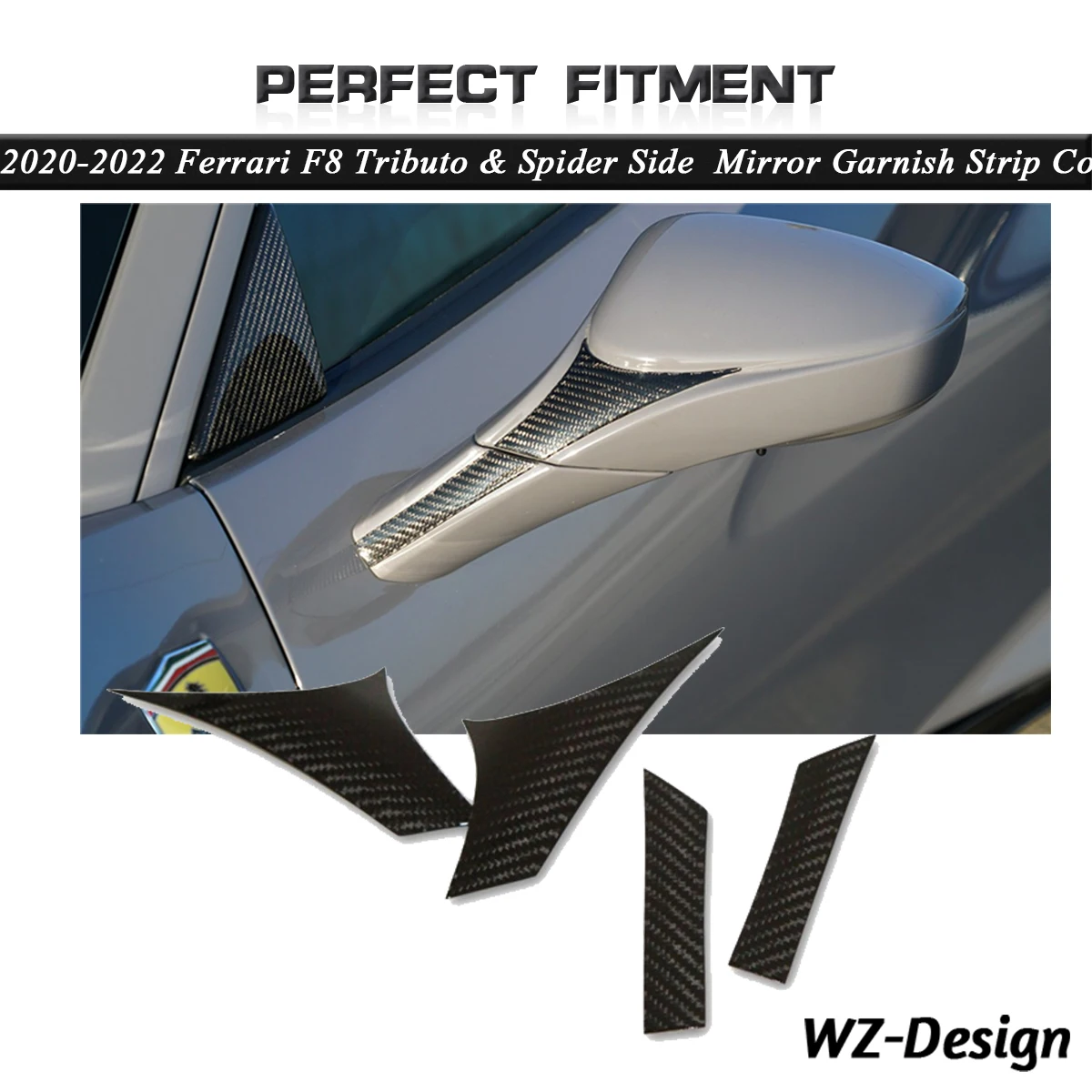 

DCF Dry Carbon Fiber Side Mirror Garnish Strip Cover Fit For 2020-2022 Ferrari F8 Tributo & Spider