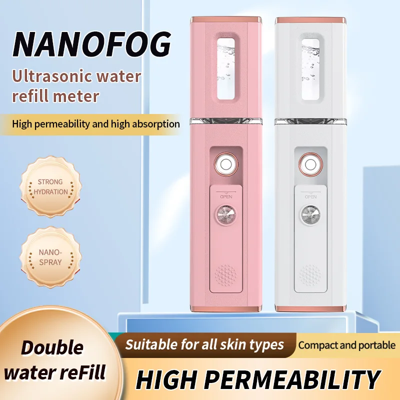 Nano Fog Facial Sprayer Ultrasonic Water Refill Meter USB Rechargeable Portable Water SPA Moisturizing Hydrating Face Sprayer