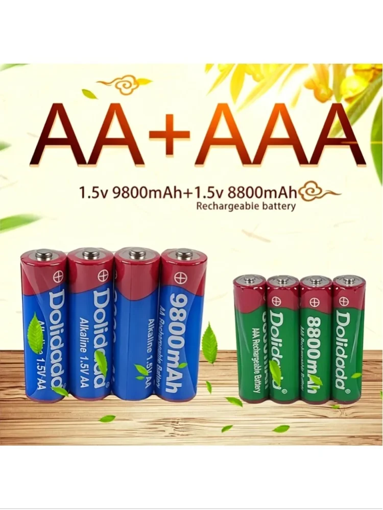 Akumulatorowe baterie 1,5 V, typu AA/AAA, baterie alkaliczne, pojemność 9800 mAh, 8800 mAh, wysoka jakość, do mikrofonów, zabawek, aparatów fotograficznych, lamp LED, długotrwałe baterie. — 2