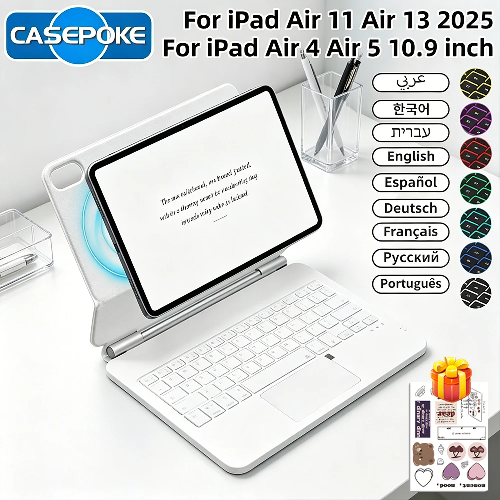 

Ультратонкая клавиатура CASEPOKE Magic Keyboard для iPad 10, 11-го поколения, A16 Pro 11, Air 11, M3/M2 Pro 12.9, Pro 13, с тачпадом, из алюминиевого сплава