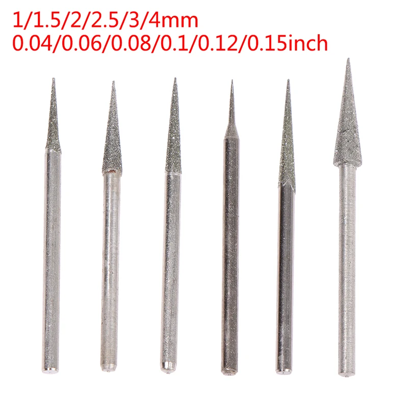 B*6Pcs Silver 1/1.5/2/2.5/3/4mm Diamond Grinding Head Needle Bits Burrs Engraving Carving Tool 2.35mm Wholesale