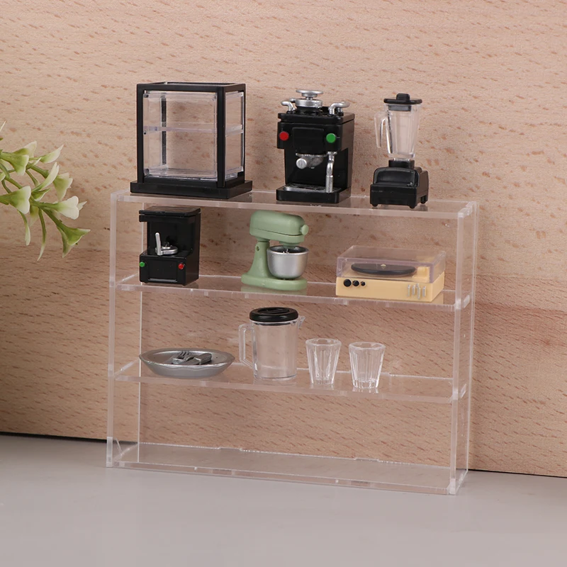 1pc Mini Dollhouse Miniature Furniture Coffee Maker Coffee Cup Storage Shelf Simulation Dollhouse Decor DIY Toys Doll House