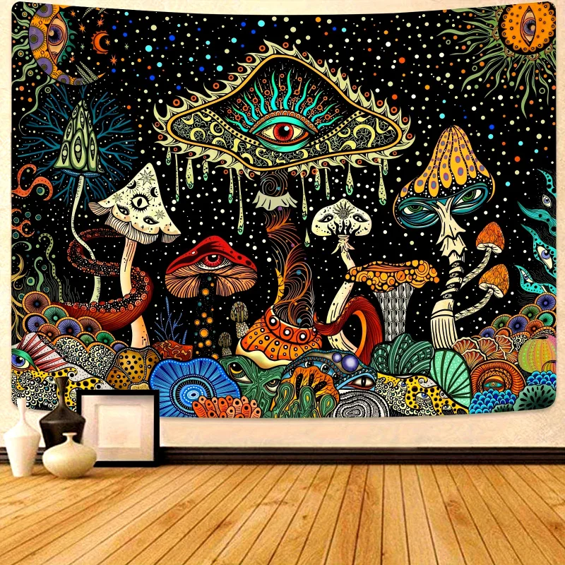 VIKAMA Psychedelic Realm Mushroom Tapestry Art Wall Hanging Decor Suitable For Guesthouse Living Rooms, Bedrooms And Home Decor