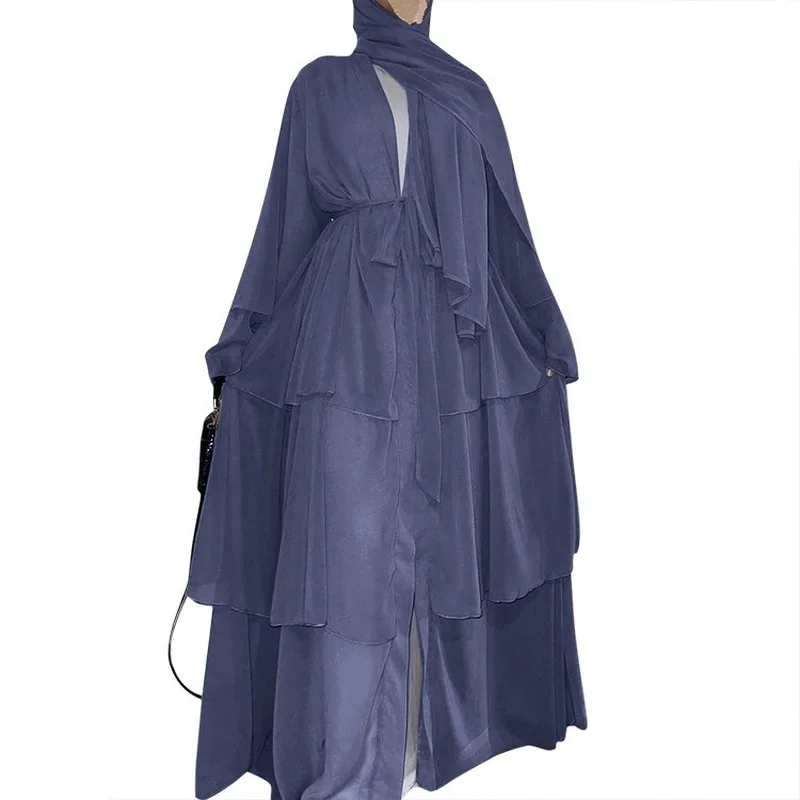 Robe Femme Musulmane Mode Nähen Drei-schicht Chiffon Elegante Strickjacke Kleid Kleid Abayas für Frauen Dubai Öffnen Abaya Kimono