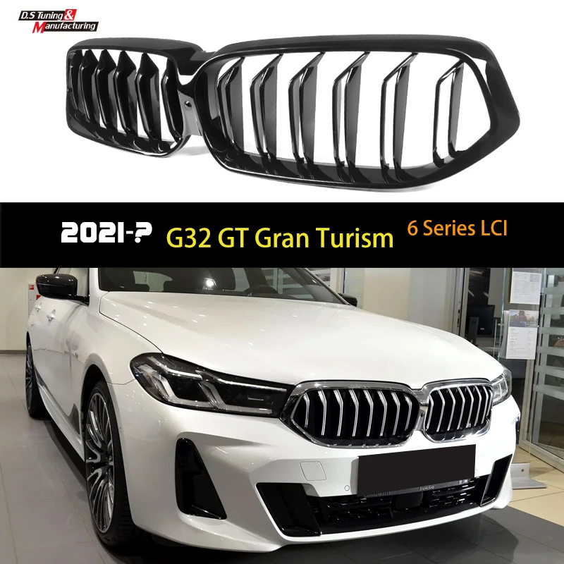 

G32 GT LCI Piano Black Front Bumper Kidney Hood Grille For BMW 6 Series Gran Turismo 2020+ Double Line Car Styling Racing Grills