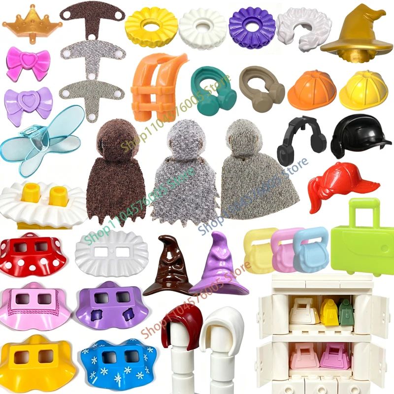 MOC Character Accessories Building Blocks Figure Cloak Cape Skirt Handbag Hair Neck Baseball Cap Girls Decorative Brick Toys T24