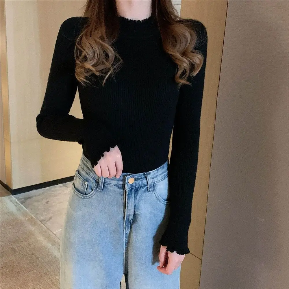 

High Collar Women Thermal Underwear Bottoming Shirt Pullover Long Sleeves Warm Top Thicken Plush Undershirts Autumn Winter Top