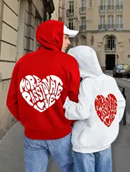 More Passionate Love Letter Graphic Printing Female Hoodie Simple Casual Hoody Warm Loose Sweatshirt Hipster Fleece Sportswear