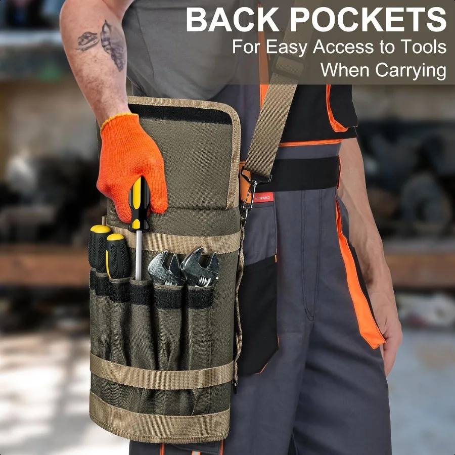 ツールバッグ 大型ロールアップツールバッグオーガナイザー 13ポケットツールロール収納ポーチ ヘビーデューティーポータブルツール収納キャリーバッグ（男性用）