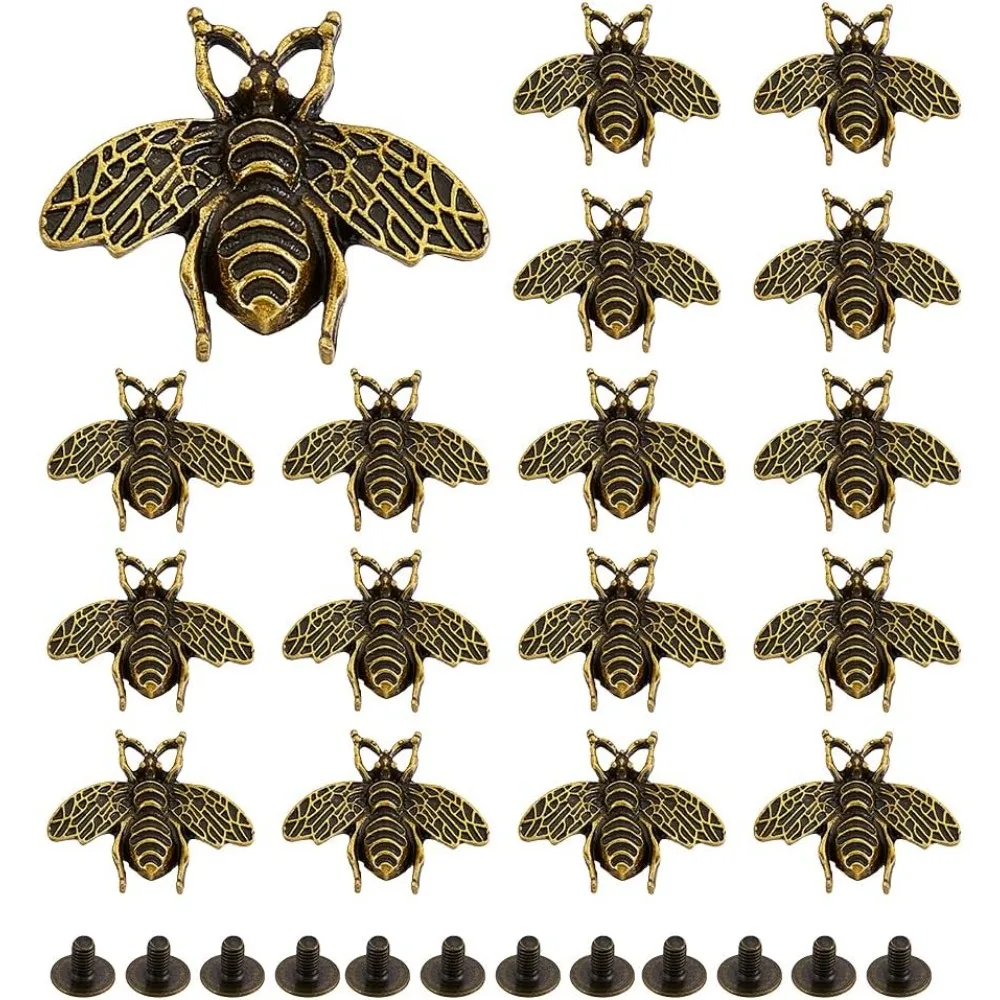 18 Sets Retro Little Bee Buttons Craft Purses Leather Decorative Screw Back Rivet Metal Conchos Buttons for DIY Manual Luggage