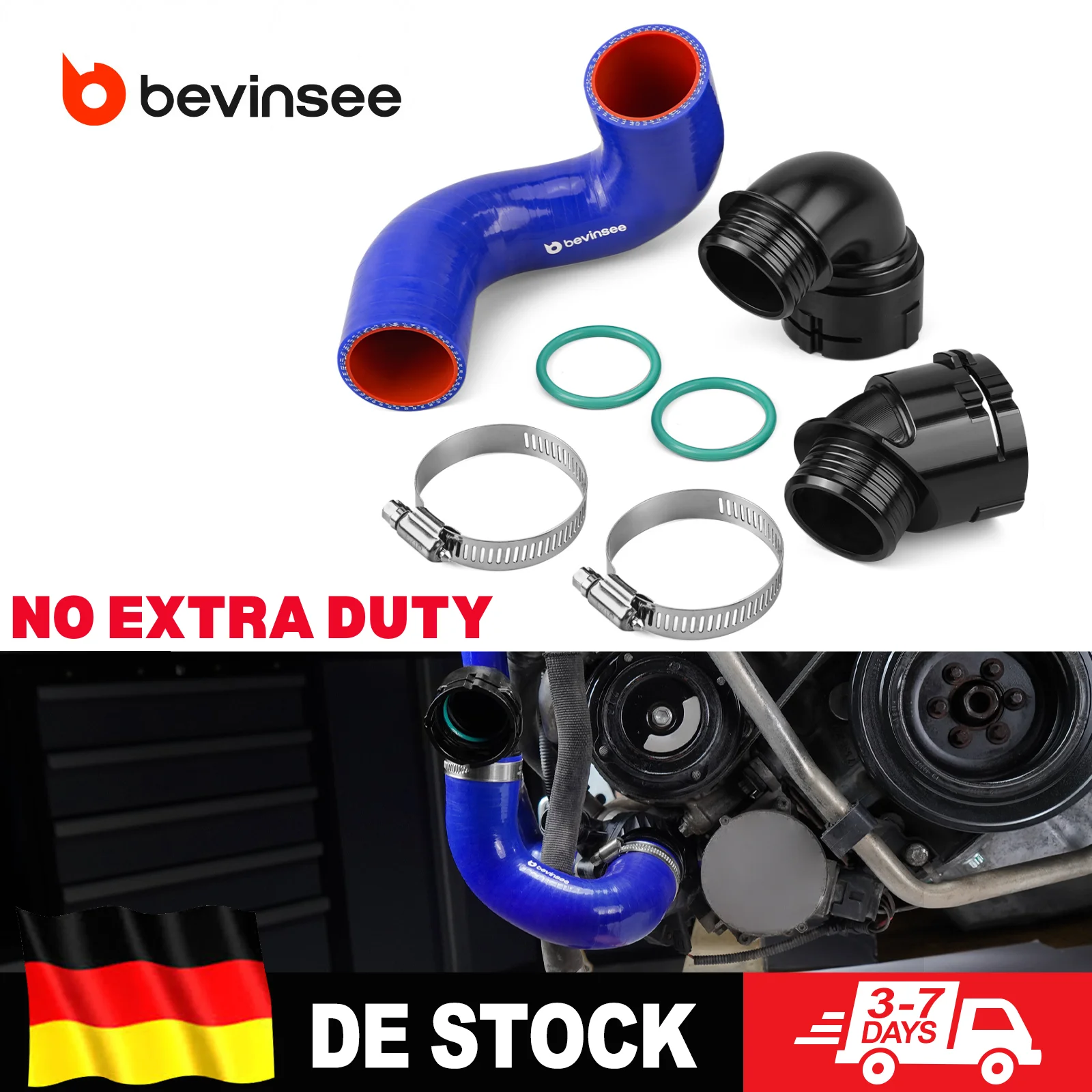 BEVINSEE N52N Silikon-Kühlerschlauch mit Aluminiumflansch für BMW E90 E91 E92 E93 E87 E82 E84 E81 E88, Ersatz für 17127564478