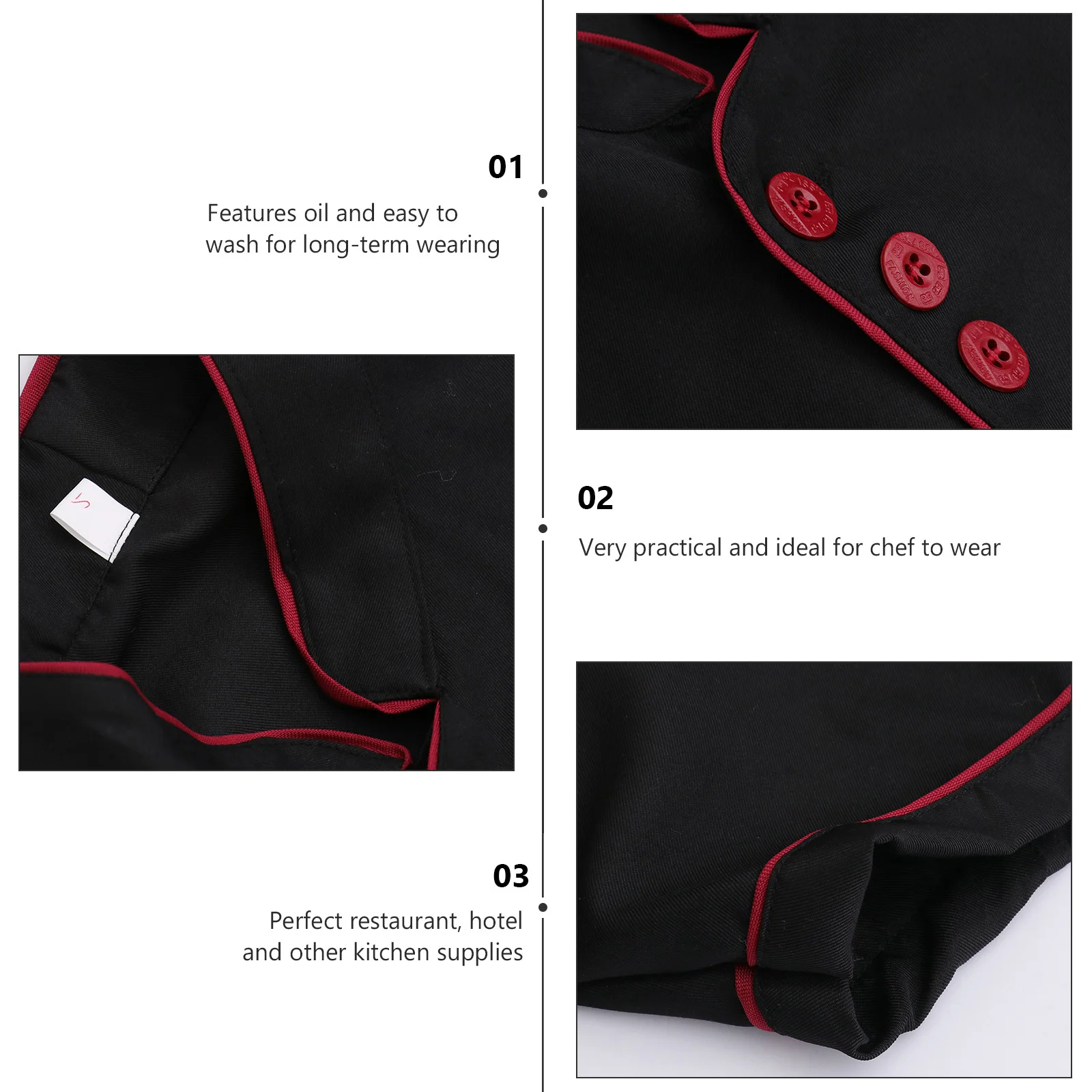 Schwarzer Xxl-Kochmantel mit langen Ärmeln, Unisex, atmungsaktiv, langlebig, Küchenuniform für Bäckerei, Hotel, Restaurant, langärmelige Kochjacke