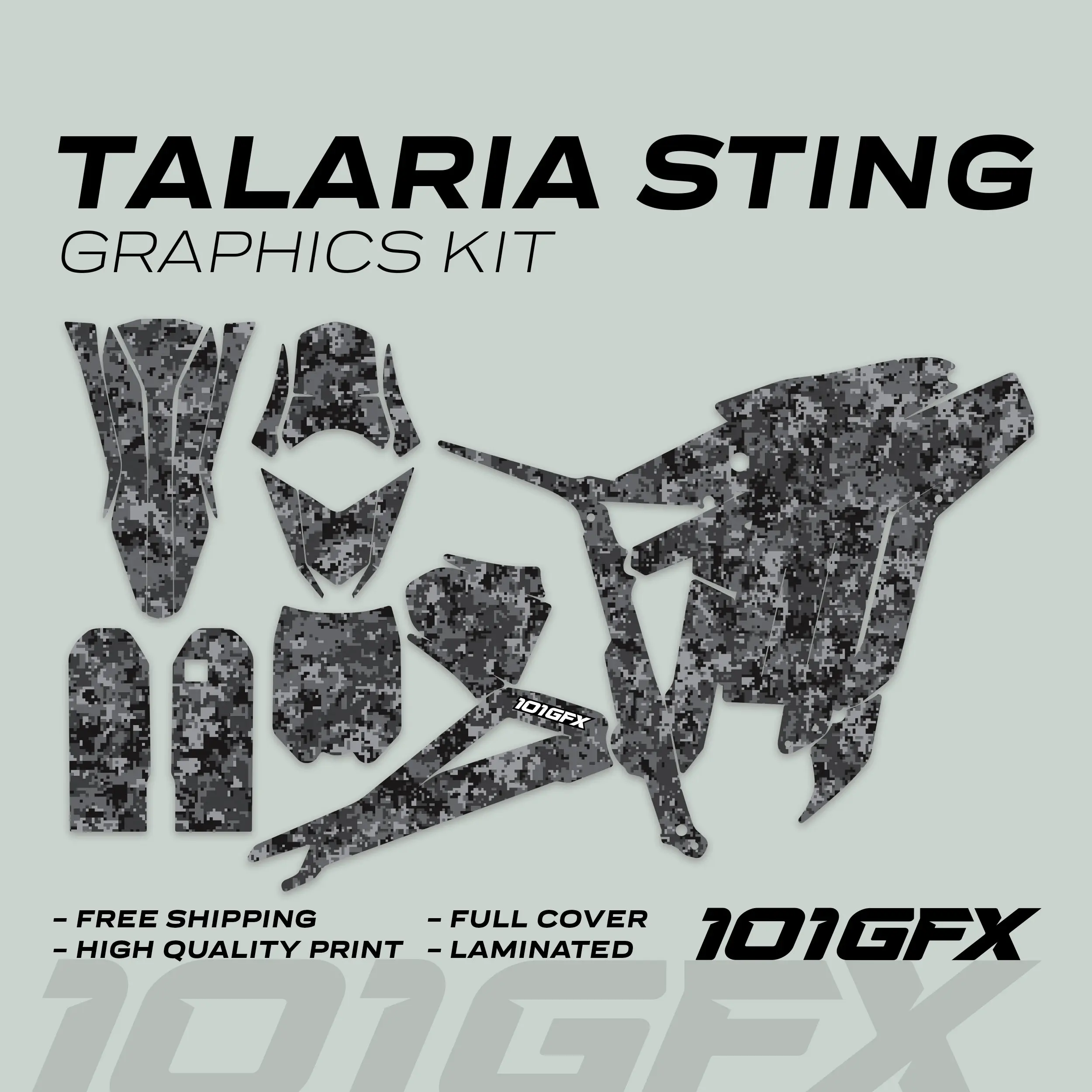 Graphics Kit SQUARE TEK GREY Decals Stickers Laminated Camo military digital urban wrap eBike Emoto For Talaria Sting MX3 MX4
