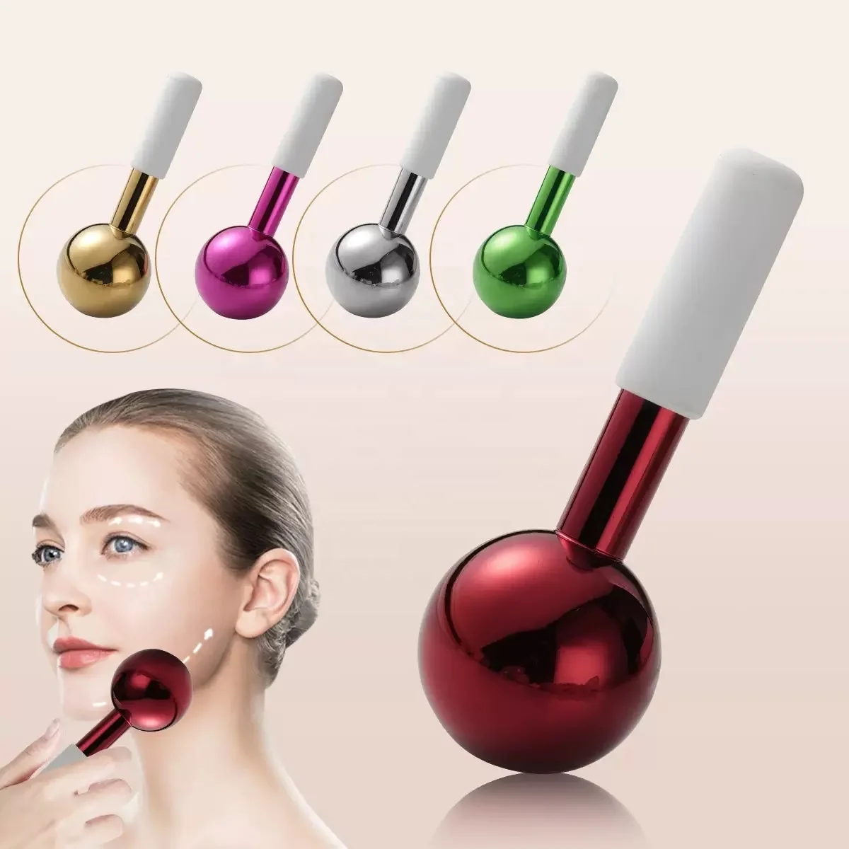304 Stainless Steel Gold Ice Ball Roller Customizable Cooling Massager for Face Eye Skincare