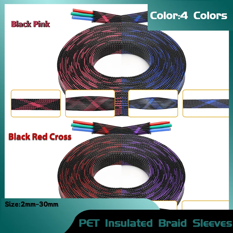 High-Density Flexible PET Braided Sleeving 2-30mm Wire Loom for Cable Protection 1-20 Meter Length Cable Sleeves Accessories