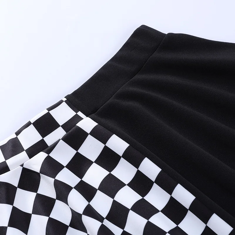 FICHOR Punk Skirt Gothic Plaid A Line Mini Harajuku Streetwear Sexy Plaid Patchwork Skirt E Girl Grunge Y2K Club Wear