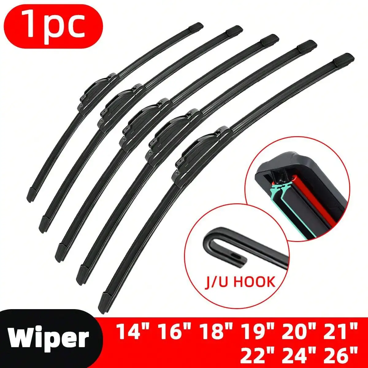 

Универсальный щеточный стеклоочиститель J/U Hook с двойной резиновой полосой 14-26 дюймов для лобового стекла автомобиля