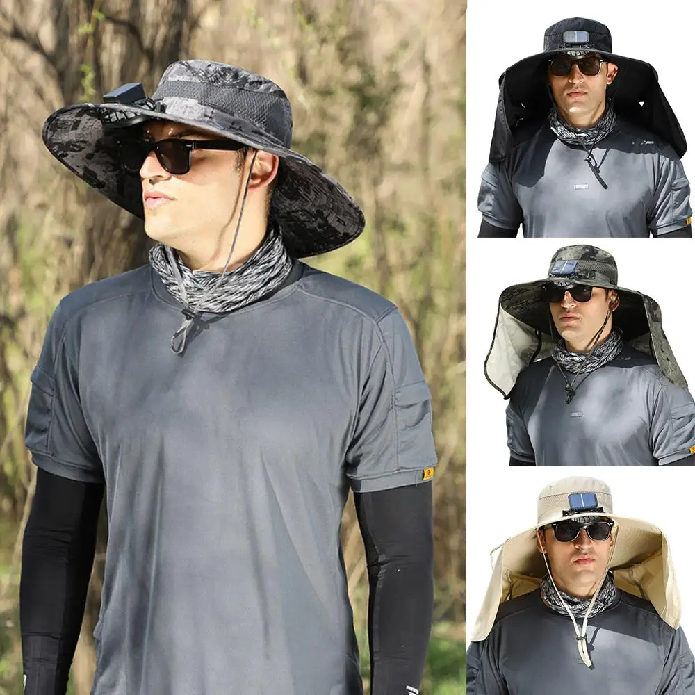

Outdoor Camping Fishing Hiking Sunscreen Fisherman Solar Charging Cap Portable Fan Hat Cap Fan Suitable Solar with B1A1