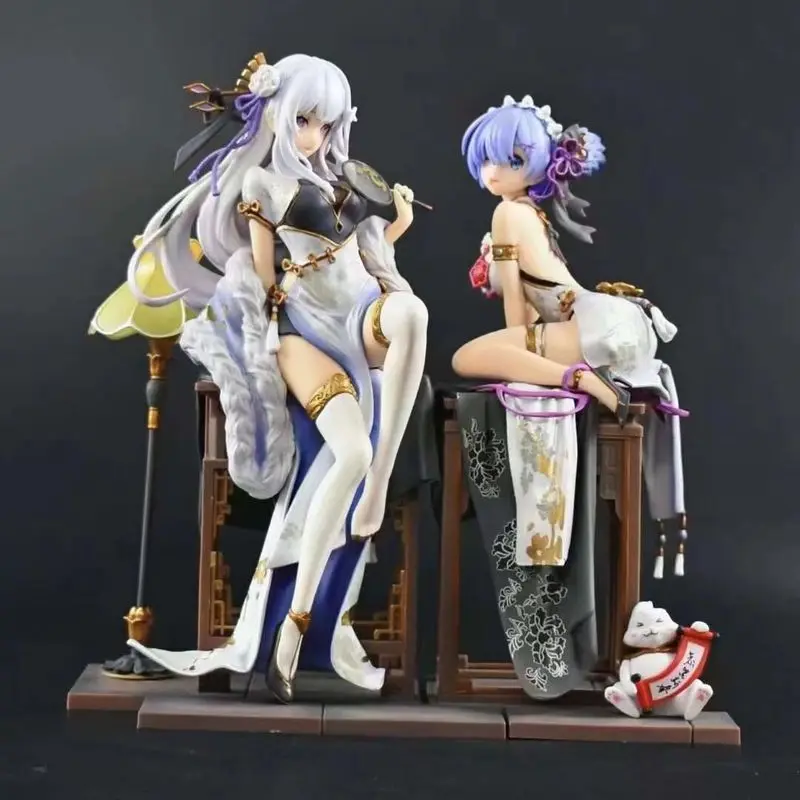 re-ゼロから始める異世界生活-エミリア・レム-中国袍チャイナドレス-アニメフィギュア-pvc製コレクタブルモデル-スタチュートイ-デコレーションギフト-アニメファン向け