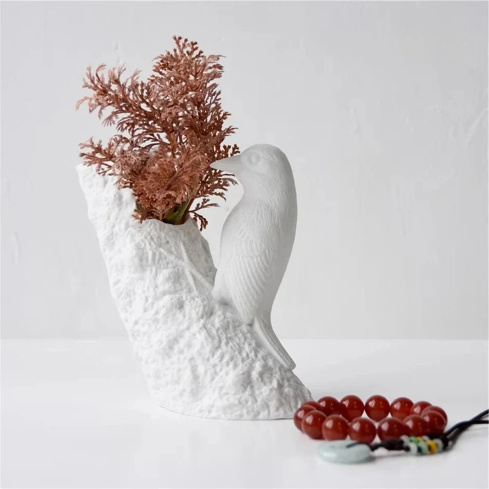 16wwBird Hook Ceramic Wall Hanging Jewelry Hanger Tree Stump Wall Flower Holder Creative Three-dimensional Bird Hook Decoration