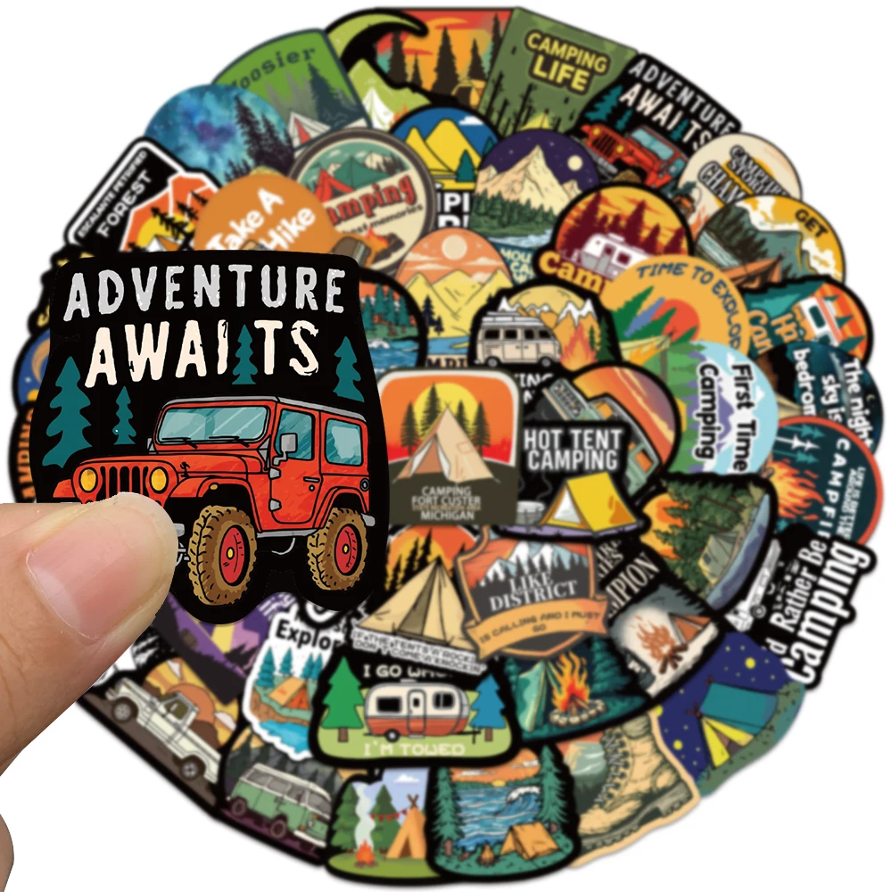 50pcs Outdoor Adventure Camping Sticker Phone Luggage Guitar Skateboard Laptop Bicycle Helmet Sketchbook DIY Decorative Sticker