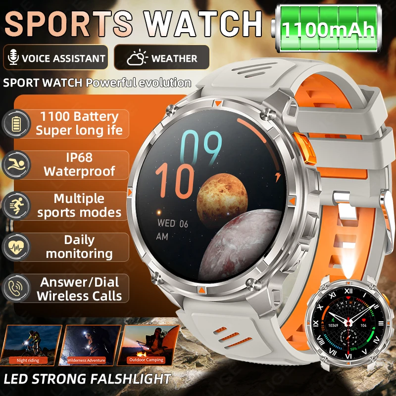 

LIGE New 1100mAh Large Battery Outdoor Sport Tracker Smart Watch Men LED Flashlight Compass Bluetooth Call Waterproof Smartwatch