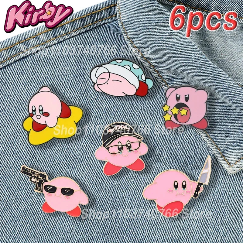 

1set Kirby Enamel Pins Anime Kawaii Metal Brooch Badges Cartoon Cute Hat Backpack Pin Accessories for Women Man Jewelry Gifts