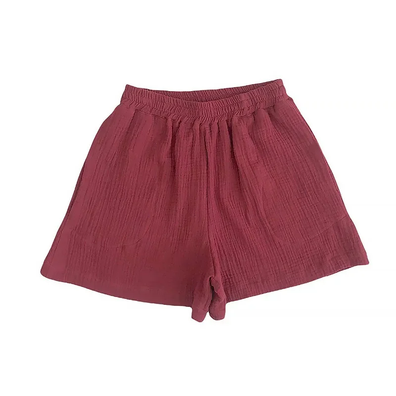 Pantaloncini estivi da donna in mussola di garza di cotone Casual di recente 100% pantaloncini da spiaggia sportivi a gamba larga elastici a vita alta con tasche 2024