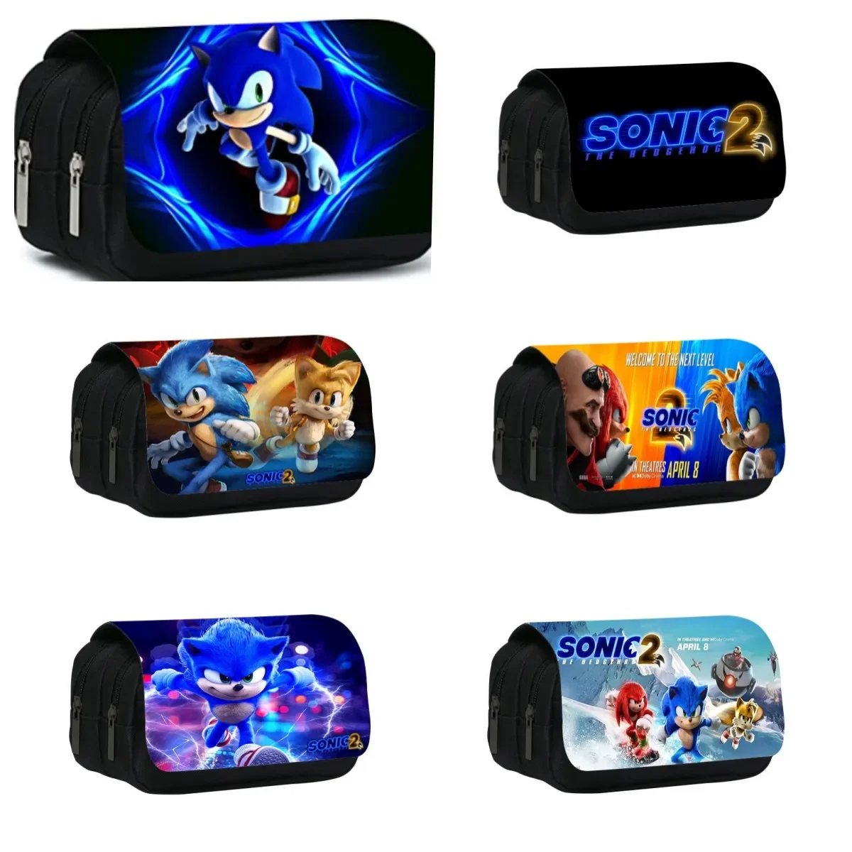 

Пенал двухслойный Sonic2 для учеников начальной и средней школы, полиэстеровый пенал большой вместимости с принтом для хранения