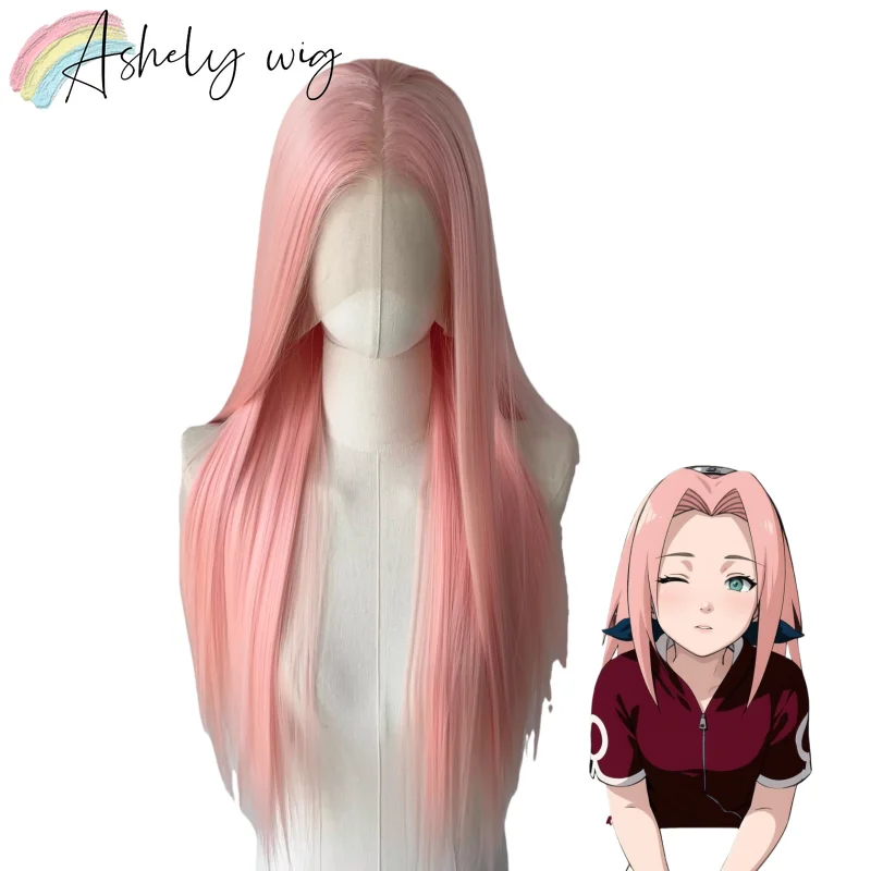 

Peach Pink Wig 13x4 Lace Front Wigs 26inch Long Straight Wigs Cosplay Sakura Salerfanning Nature Hairline Synthetic Lace Wig