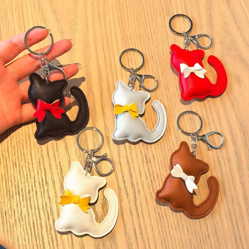 Creative Retro 3D Leather Cat Bow Rope Lanyard Pendant Chain Strap For Keyring Bag Camera Women Phone Hanging Rope Cord Gifts
