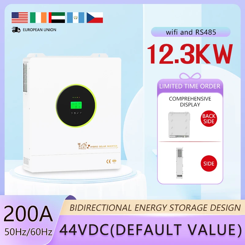 48v 12. 3kw Hybrid Grid Solar Inverter  MPPT Dual-Phase Pure Sine Wave 100% Efficiency 60Hz AC Home Use