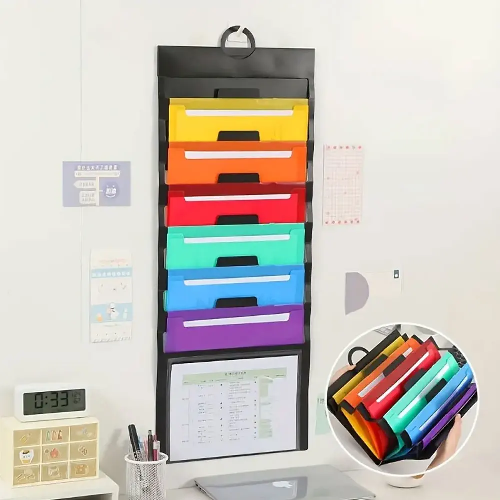 

6-pocket hanging multi-purpose folder, A4 size stackable file organizer, test paper classification folder.