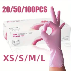 100/50/20PCS Pink Disposable Nitrile Gloves Latex Free Non-Sterile Cleaning Gloves For Home Kitchen Cooking Esthetician Hair Dye